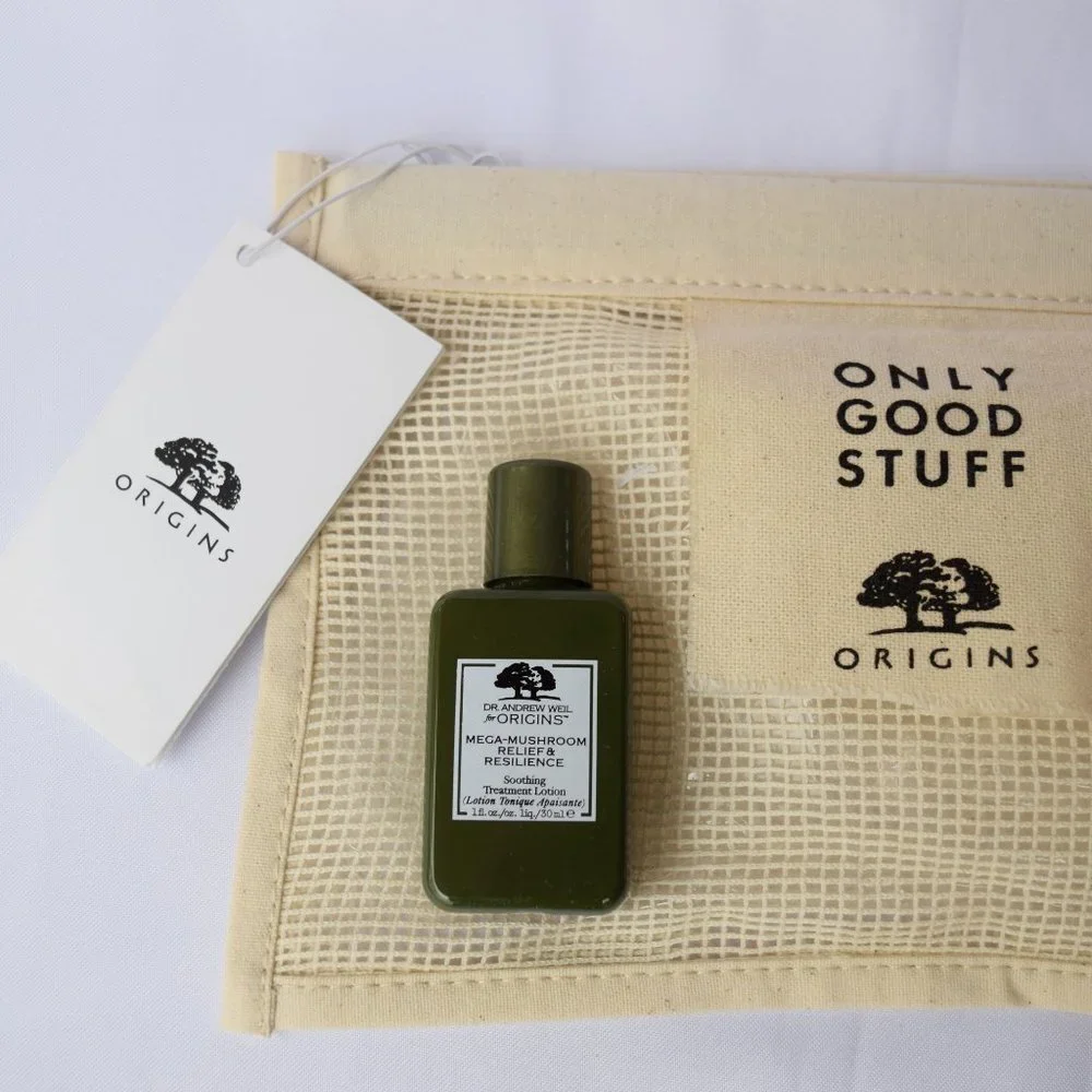 Origins Beauty Set-Beige Mesh Pouch,Cleanser,Lifting,Lotion,Gloss,Mask-6pc-NEW